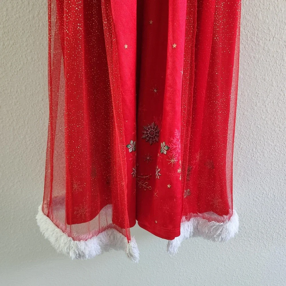 Disney Princess Girls size 5T Red Snowflake Holiday dress Faux Fur Trim - Picture 7 of 10